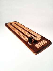 Solid Canadian Maple & Walnut Solid Wood Cribbage Board with Removable Peg Storage and 9 Pegs - High-Quality Craftsmanship