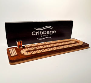 Solid Canadian Maple & Walnut Solid Wood Cribbage Board with Removable Peg Storage and 9 Pegs - High-Quality Craftsmanship