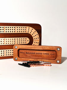 Solid Canadian Maple & Walnut Solid Wood Cribbage Board with Removable Peg Storage and 9 Pegs - High-Quality Craftsmanship