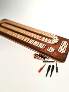 Solid Canadian Maple & Walnut Solid Wood Cribbage Board with Removable Peg Storage and 9 Pegs - High-Quality Craftsmanship